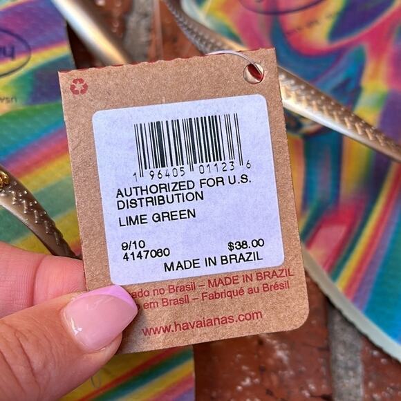 Havaianas Slim Iridescent Flip Flop Sandals Lime Green Shoes Women's Size 9/10 - Picture 7 of 7